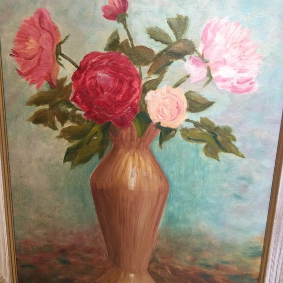 Lusy Morrow Original Art oil painting on Board still life flowers in vase Framed - Picture 6 of 7